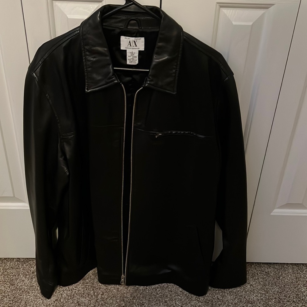 Large Armani Exchange Large Black Leather Jacket